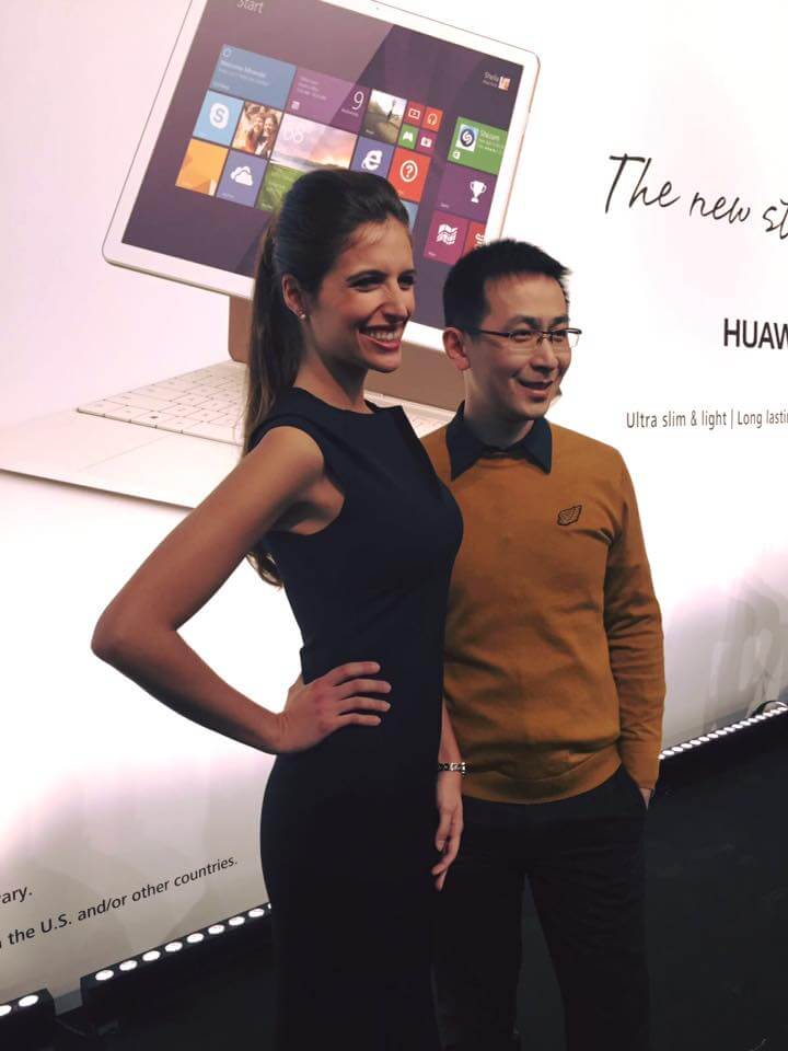 hostess and guest at huawei event